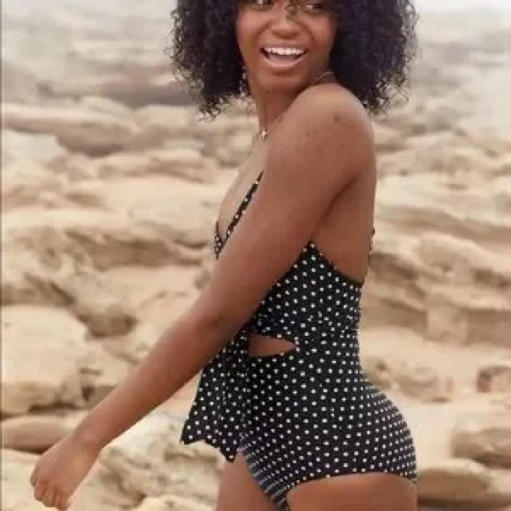 Aerie Black & White Polka Dot Wrap One Piece Swimsuit V Neck Conservative S Cute - Picture 2 of 7